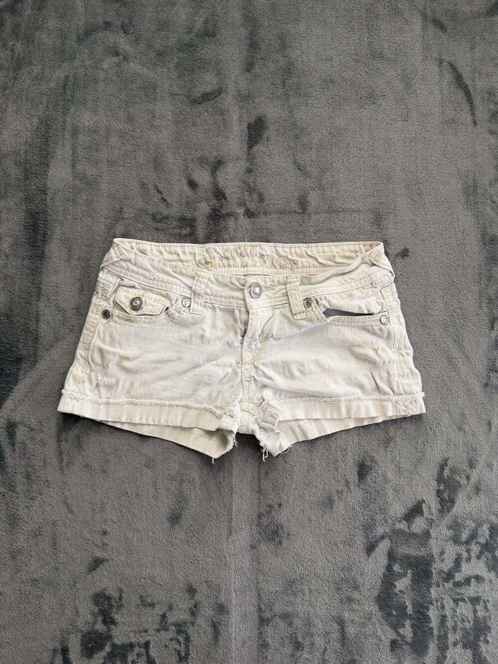 WallFlower White Denim Distressed Rhinestone Embellished Cut-Off Shorts Size 1